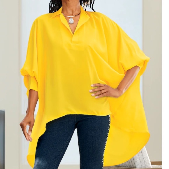 Passion of Essence Tops - Golden Essence High-Low Tunic Top | Bright Yellow Flowy Blouse | Boutique  Style